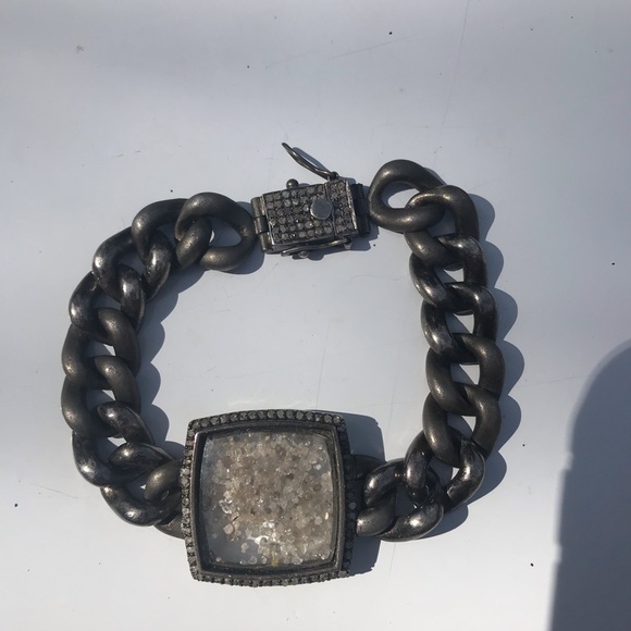 Diamond shaker antiqued sterling silver bracelet